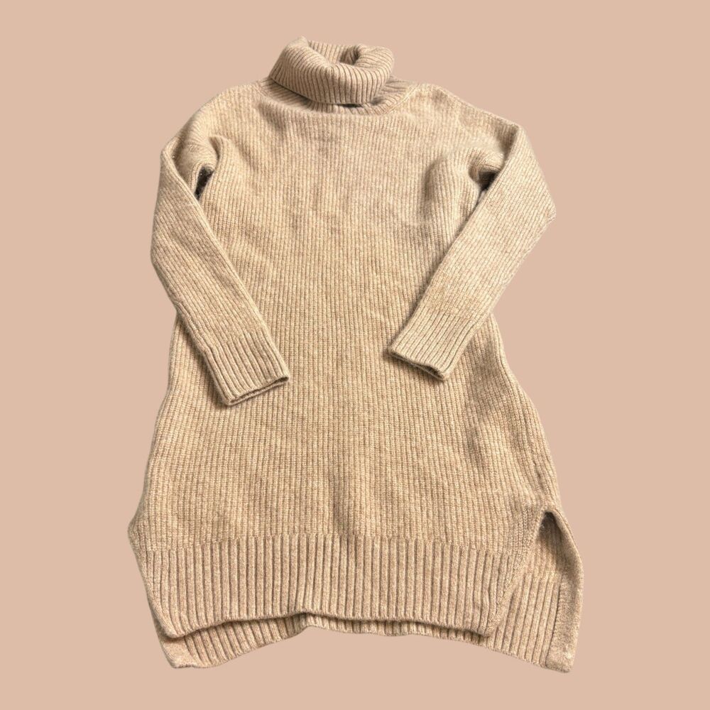 Quince Mongolian Cashmere Sweater Dress Womens Size Medium Beige Chunky Knit